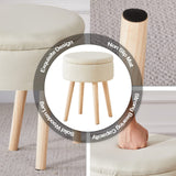 Mxfurhawa Storage Ottoman Linen Round Vanity Stool Tray Top Modern Foot Stool with Wood Legs Multifunctional Upholstered Foot Ottoman Rest for Living Room, Bathroom, Makeup (White) Mxfurhawa