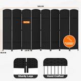 Room Divider 8 Panel Screen 5.6 Ft Tall Partition Room Dividers Black Privacy Screens Folding Room Separation Free Standing Waterproof Wood Frame Wall Divider FDW