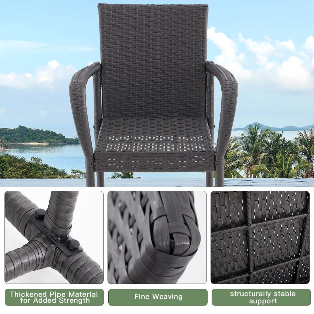 Outdoor Bar Stools Set of 2, 2-Piece Patio Bar Stools with Armrests, All Weather Rattan Bar Chairs with Backrest, Wicker Bar Stools for Backyard, Garden, Pool, Balcony and Deck, Dark Grey ANXIN PATIO