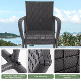 Outdoor Bar Stools Set of 2, 2-Piece Patio Bar Stools with Armrests, All Weather Rattan Bar Chairs with Backrest, Wicker Bar Stools for Backyard, Garden, Pool, Balcony and Deck, Dark Grey ANXIN PATIO