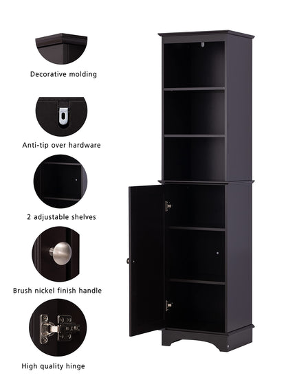 Spirich Home Freestanding Storage Cabinet with Three Tier Shelves, Tall Slim Cabinet, Free Standing Linen Tower, Espresso