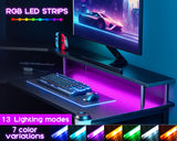 ODK L Shaped Gaming Desk with LED Lights & Power Outlets, 51" Computer Desk with Full Monitor Stand, Corner Desk with Cup Holder, Gaming Table with Hooks, Black ODK
