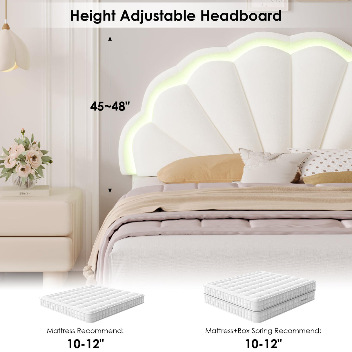 HIFIT Queen Smart LED Upholstered Bed Frame with Storage Drawers & Adjustable Velvet Headboard, Beige HIFIT