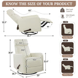 Neioml Swivel Rocking Recliner Chair for Small Space, Manual Swivel Glider Recliner for Nursery,RV,Rocking Recliner with Footrest and Side Pocket,Breathable Leather,Beige Neioml