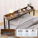 70.8" Standing Desk with Charging Station, Extra Long Desk on Wheels for Standing and Sitting, Sofa Table Behind Couch with Power Outlets and USB Ports, Easy Assembly, Walnut Ytaoka