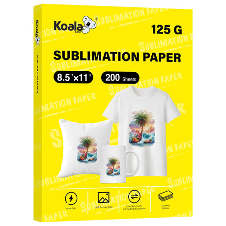 Koala Sublimation Paper 8.5x11 inches 200 Sheets Easy to DIY T-shirts, Tumblers, Mugs Only Compatible with Inkjet Sublimation Printer Sublimation ink 125g KOALA PAPER