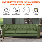Anwick Chesterfield 3 Seater Sofa, Mid Century Modern Large Sofa with Rolled Arms and Solid Wood Legs, Upholstered Leather Tufted Couch for Living Room, Bedroom, Office, Apartment (Green) Anwick