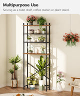 HOOBRO Over The Toilet Storage, 4-Tier Over Toilet Bathroom Organizer, Freestanding Above Toilet Shelf with Adjustable Feet, Space Saving, Easy to Assemble, Rustic Brown and Black BF64TS01 HOOBRO