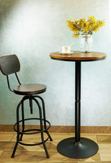 VILAVITA Round Bar Height Bistro Pub Table - Natural Wood Top, Heavy Metal Frame, 21.7 Inch Top, 40.5 Inch Height VILAVITA