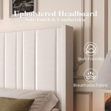 HOMBCK Queen Bed Frame, Upholstered Platform Bed Frame Queen Size with Vertical Channel Tufted Headboard & Footboard, Wingback Design/Noise Free/No Box Spring Needed/Easy Assembly, Cream HOMBCK