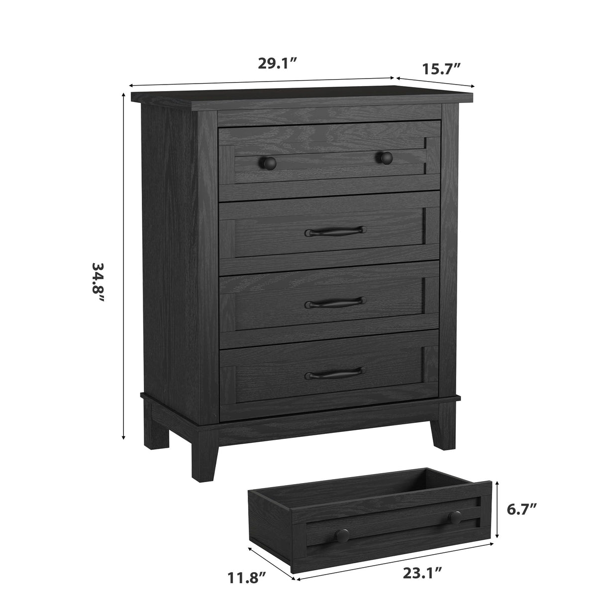 GarveeHome 4 Dresser for Bedroom, 34.8 in Tall Vertical Drawer Dresser with Large Storage, Freestanding Wooden Closet Chest for Bedroom, Living Room, Black GarveeHome