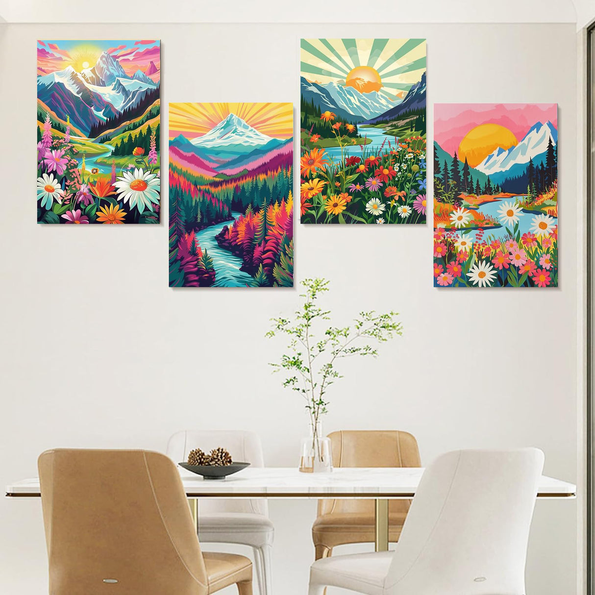 Jethami 4 Pack Paint by Numbers for Adults, Mountains Lake Sunset Landscape DIY Art Kits for Beginners, 8x12 in Framed Canvas for Home Decor Jethami
