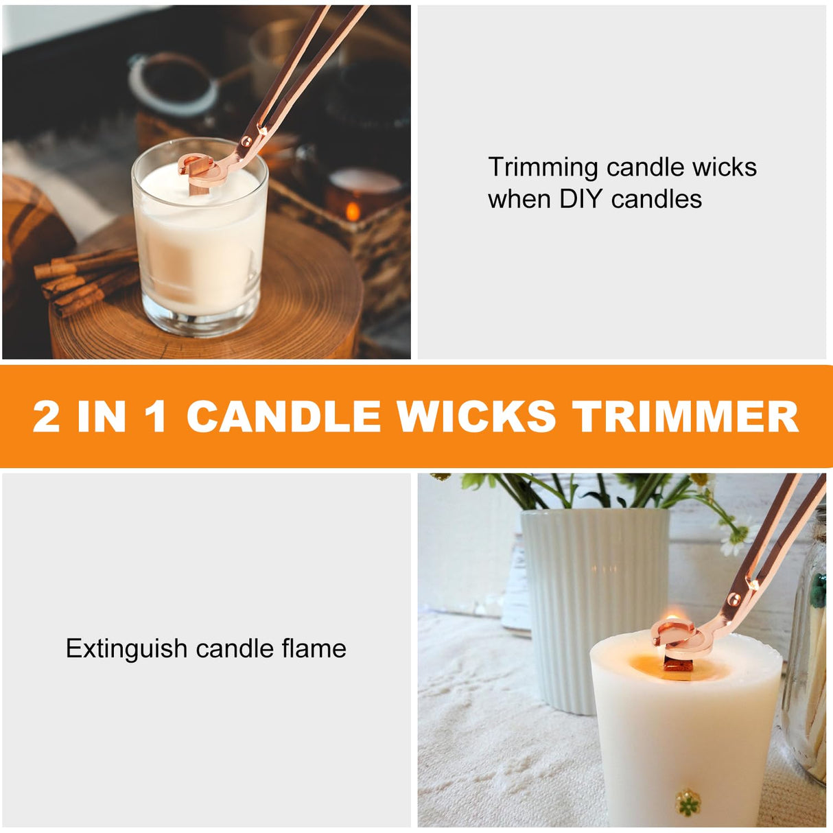 Wood Wicks for Candles Making with Case, Wooden Wicks for Candlemaking 5.1 X 0.5 Inch Smokeless Long Lasting Flame Natural Wood Candle Wick with Candle Wick Trimmer, Metal Base for DIY Candle(50 Sets) Yewltvep