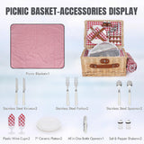 HappyPicnic Picnic Basket Set for 2 - Wicker Picnic Basket with Waterproof Blanket & Insulated Liner, Large Handmade Willow Hamper with Cutlery Kit for Outdoor, Picnic, Camping, Party, Holidays (Red) HappyPicnic