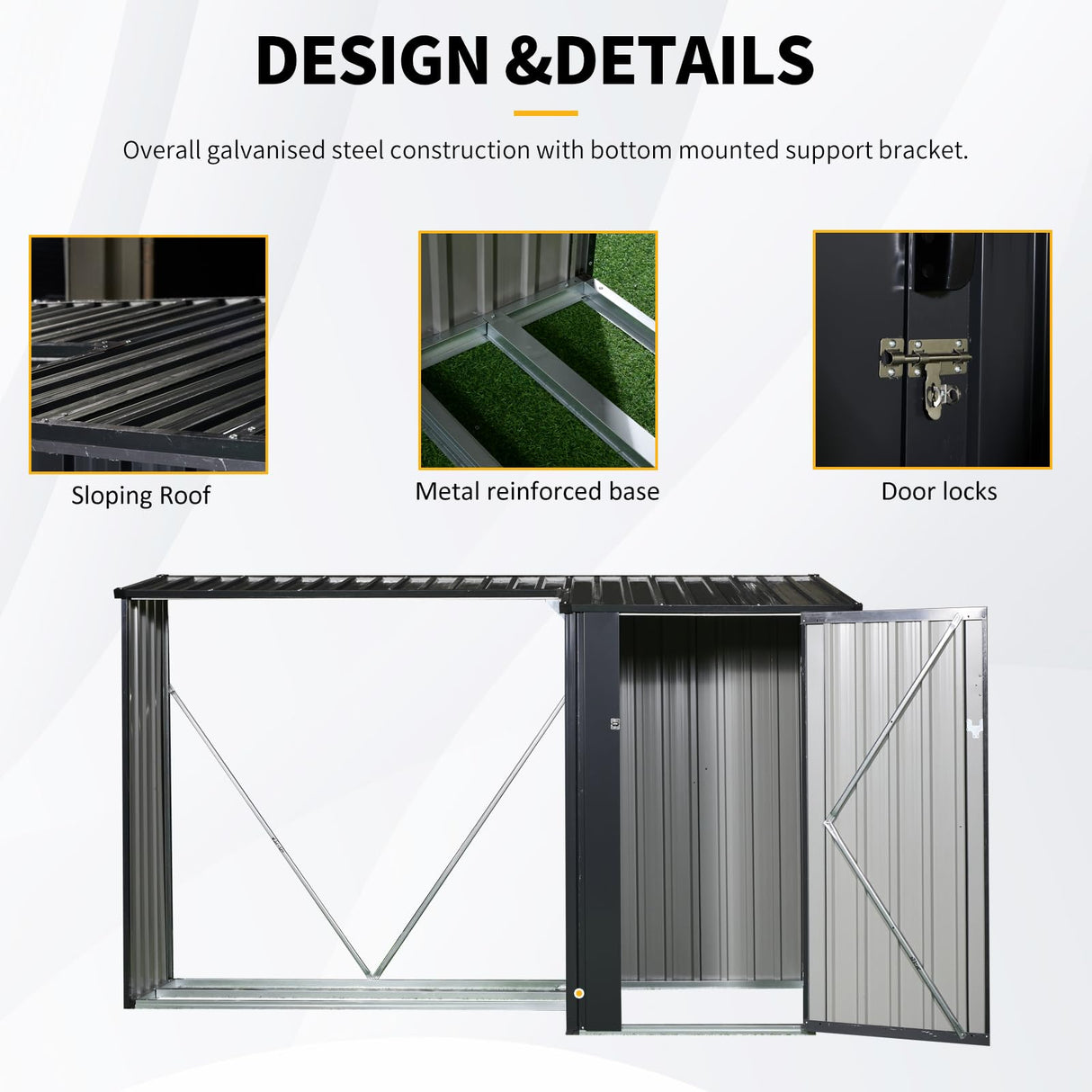 YOPTO 106.5" Outdoor Steel Firewood Rack Metal Storage Shed with Door and Reinforced Base,Multi-Functional 2 in 1 Waterproof Cabinet W/Roof,for Equipment Machines,Black YOPTO