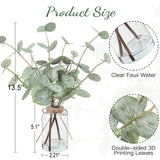 Bessol Artificial Eucalyptus Stems in Glass Vase with Faux Water, 13.5” Fake Plants for Home Decor, Coffee Table Centerpieces, Office, Bathroom & Farmhouse Weddings - Faux Greenery Plants Decorations Bessol