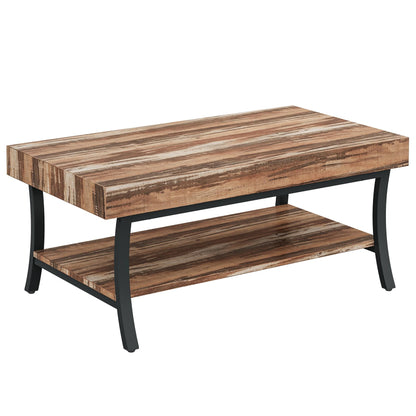 Tribesigns Farmhouse Coffee Table with Storage, 2-Tier Rustic Living Room Table Industrial Center Table Wooden Low Rectangle Cocktail Tea Table, Oak & Black - WoodArtSupply