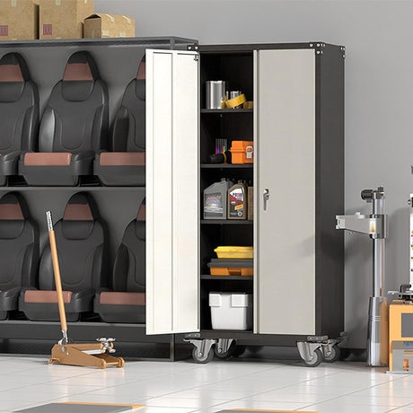 Waqiv Rolling Garage Storage Cabinet with Locking Door and Shelves, 71''H Lockable Metal Storage Cabinet on Wheels, Steel Tool Cabinet for Warehouse, Basement, Utility Room, Black&Gray Waqiv