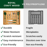 Luxury Bamboo Kitchen Drawer Organizer - Silverware Organizer - Utensil Holder and Cutlery Tray with Grooved Drawer Dividers for Flatware and Kitchen Utensils (9 Slot, Natural) ROYAL CRAFT WOOD