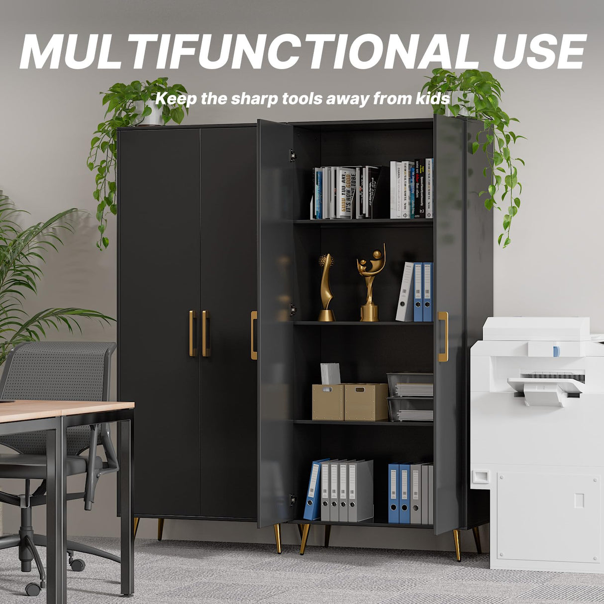 LYNSOM Tall Storage Cabinet, Freestanding Kitchen Pantry Cabinet with Adjustable Shelf and Doors, Floor Storage Accent for Kitchen, Dining Room (Black) LYNSOM