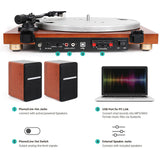 SingingWood Audio VP42AS Bluetooth Belt Drive 2 Speed Built in Preamp Turntable Hi-Fi with 44 Watt Bookshelf Speakers, Vinyl Record Player with Magnetic Cartridge Bluetooth Playback (Walnut) SINGING WOOD