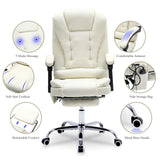 ONPNO Reclining Office Chair with Massage, Ergonomic Office Chair w/Foot Rest, PU Leather Executive Computer Chair w/Heated, Padded Armrest, High Back Swivel Recliner for Office Home Study (White) ONPNO