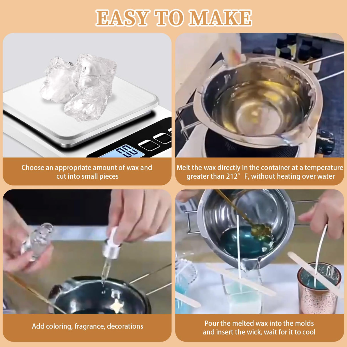 2.2 Lb Gel Wax for Candle Making Set, DIY Clear Gel Candle Wax, Handmade Jelly Wax Melts for Candle Making with 50pcs Wicks and 60pcs Candle Wick Stickers Vehipa