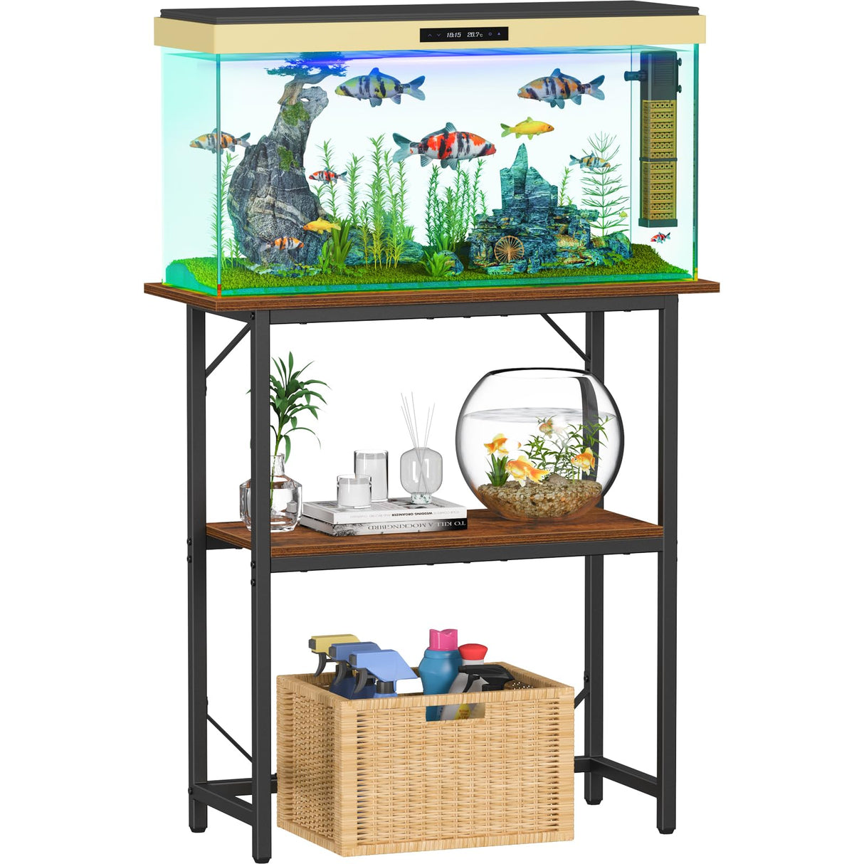 Snughome 10-30 Gallon Fish Tank Stand, Aquarium Stand 2-Tier Storage Shelves, Heavy Duty Terrarium Stand for Home Office Fish Tank Shelf, 30" L x 11.8" W x 30.7" H, Rustic Brown Snughome