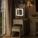 ARTETHYS Farmhouse Small Vanity Desk Set with Mirror Cabinet Compact Makeup Vanity Table with 3 Adjustable Lighted Mirror and Storage Chair for Small ARTETHYS