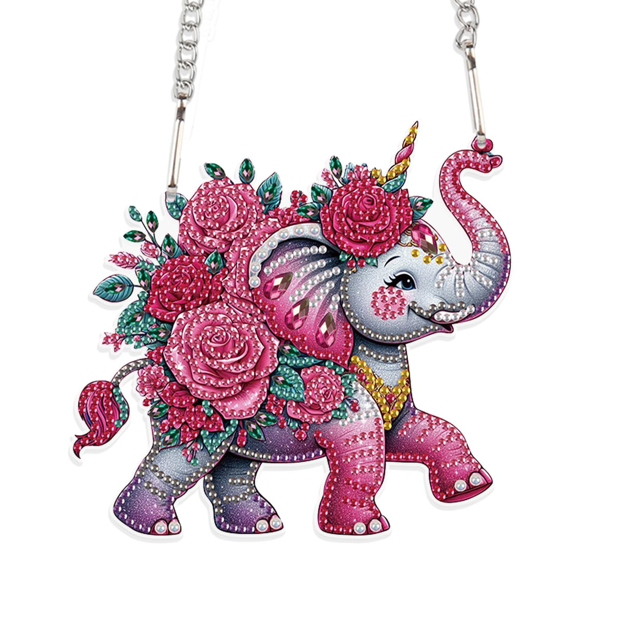 JISHSHAY Diamond Painting Pendant 5D DIY Elephant Flower Art Wind Chime Special Shaped Crystal Suncatcher Garden Outdoor Keyrings Decor JISHSHAY
