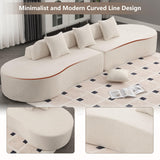 Suheww 130.5” Curved Sofa for Living Room, Cloud Sectional Couch Modern Boneless Lounge Sofa, 4-Seater Beige Oversized Compressed Couch with 3 Pillows for Apartment Bedroom Office Suheww