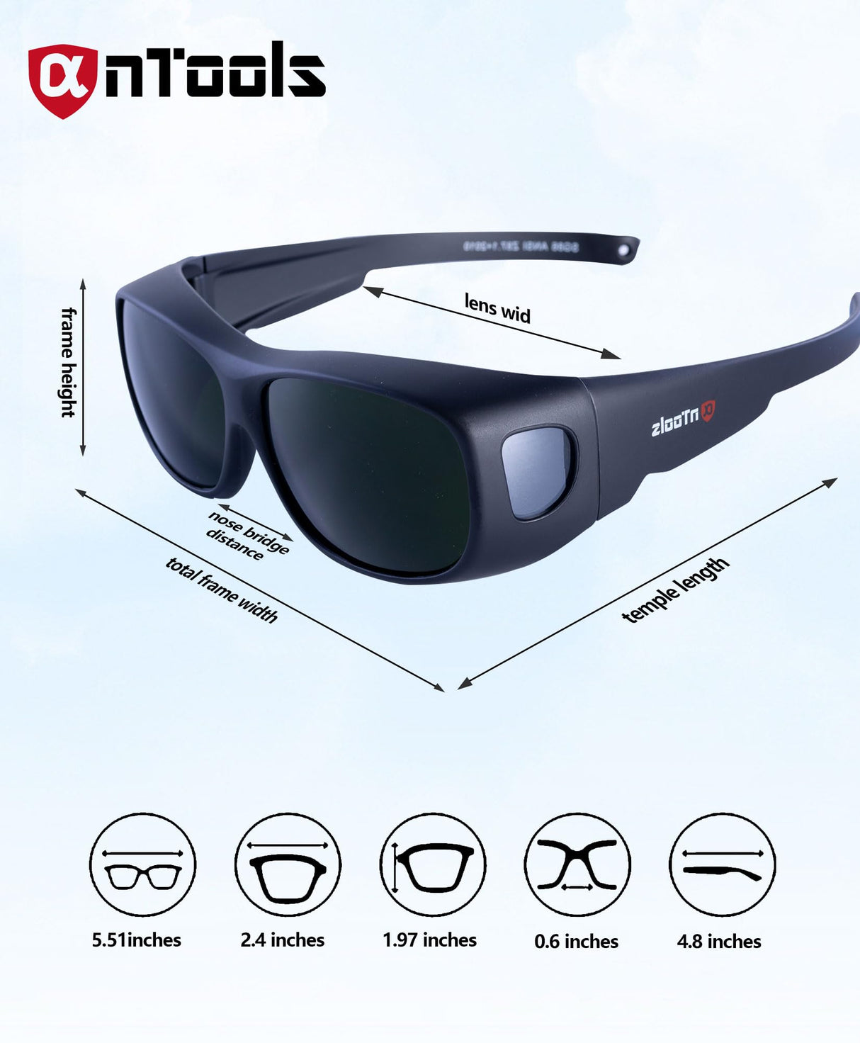 AnTools IR 5.0 Welding Glasses, Wrap-around Welding Goggles, Anti-scratch Welding Lens, UV Protection, Meet ANSI/ISEA, OSHA, Black AnTools