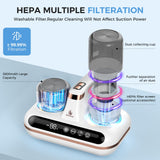 Amzany Mattress Vacuum Cleaner - 5-in-1 Cordless Bed Vacuum Cleaner, Powered by UV-C Light & Ultrasonic Technology, 16Kpa Strong Suction,Low Noise,Suitable for Dust, Pet Hair, Etc. Amzany
