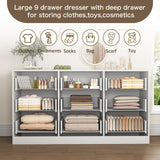 UZUGUL White 9 Drawer Dresser with Gold Handle for Bedroom,Modern Large Deep Drawer Dresser,Long Chest of Drawer for Bedroom,Storage Organizer Furniture for Closet,Hallway UZUGUL