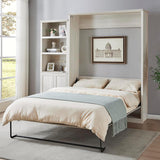 MERITLINE Queen Size Murphy Bed with Storage Bookcase Shelves,Cabinet and USB Port,Wood Folding White Murphy Wall Bed Cabinet MERITLINE