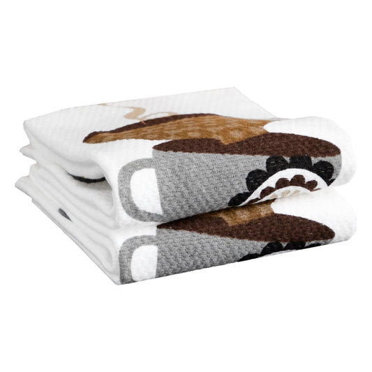 T-fal Textiles Double Sided Print Woven Cotton Kitchen Dish Towel Set, 2-pack, 16" x 26", Coffee Cups Print