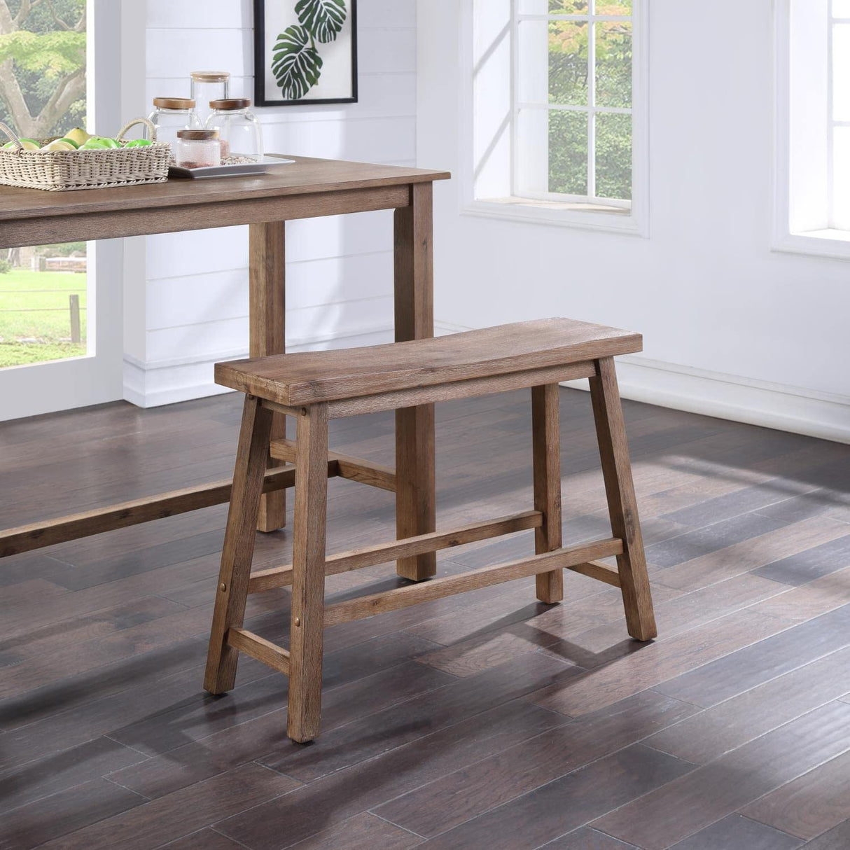 Boraam Sonoma Saddle Bench, 24-Inch, Barnwood Wire-Brush, Model:75025 Boraam