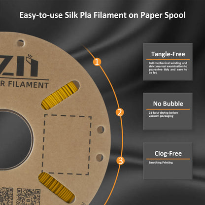 XZN Silk PLA Filament 1.75mm, Metal-Like Shiny 3D Printer Filament, 1kg Spool (2.2lbs), Dimensional Accuracy +/- 0.03 mm, Vacuum Packaging (Silk Gold) - WoodArtSupply