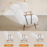 VECELO Wide Rocking Chair Nursery, Oversized Upholstered Glider with High Backrest and Padded Cushion, Teddy Fabric, Beige VECELO