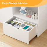 JOYMOR Loft Bed Twin Size with Led Light, Low Loft Bed with Storage Drawer, Modern Farmhouse Design with Castle Guardrail and Window, Book Rack, Smart APP Control, No Box Spring Needed (White) JOYMOR