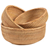Rattan Bread Basket, Hand Woven Fruit Basket, Wicker Serving Basket Bowl, Decorative Baskets for Kitchen Counter Organizing, Set of 3 (Round) XIMISISE