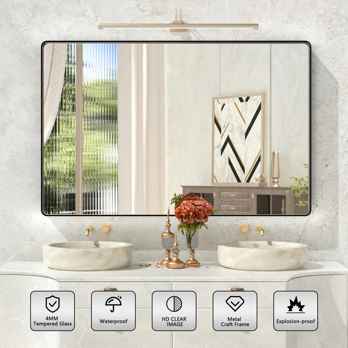 ISTRIPMF Bathroom Mirror Black,55x36 Inch Large Matte Black Bathroom Vanity Mirror,Rectangle Black Metal Framed Mirror for Wall,Anti-Rust,Shatter-Proof (Horizontal/Vertical) ISTRIPMF