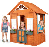 Sportspower Woodbridge Wooden Outdoor Backyard Playhouse with Flower Boxes, Red Sportspower