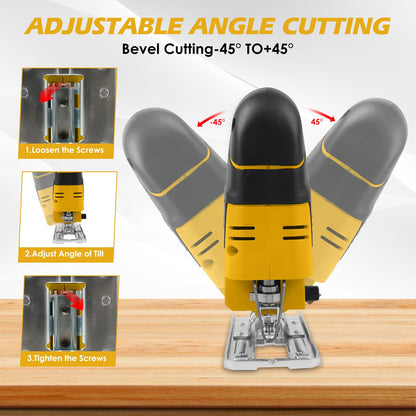 Cordless Jig Saw Compatible with Dewalt 20V Battery, Brushless Orbital Jigsaw with 2600 Blade Speed, with 10pcs Blades, 4 Orbital for Wood, Plastic and Metal Cutting (No Battery) - WoodArtSupply