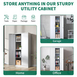 Metal Storage Cabinet with Lock, 71" Lockable Garage Tool Cabinet with Doors and Shelves, Tall Steel Cabinet for Garage, Heavy-Duty Black File Cabinet for Home Office, Gym, School (White, 71") Ochangqi
