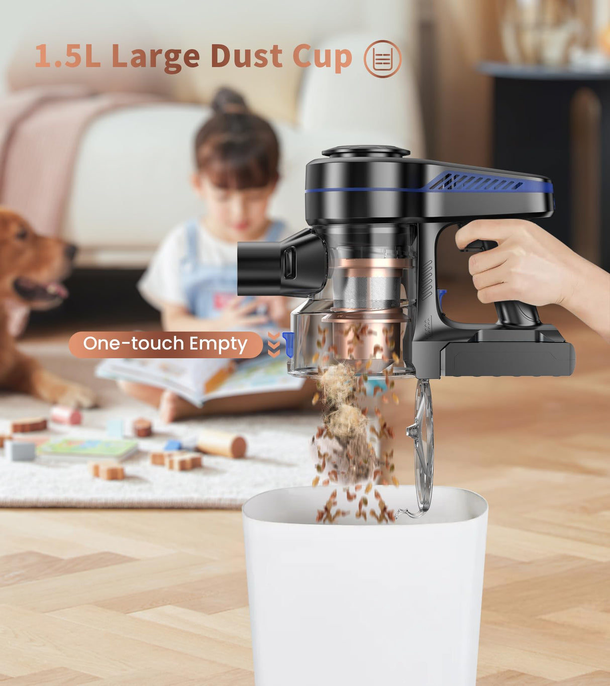 NADALY Cordless Vacuum Cleaner, Powerful Stick Vacuum with 45min Runtime, Anti-Tangle Vacuum Cleaners for Home, 1.5L Dust Cup, Rechargeable Wireless Vacuum for Hardwood Floor Carpet Pet Hair NADALY