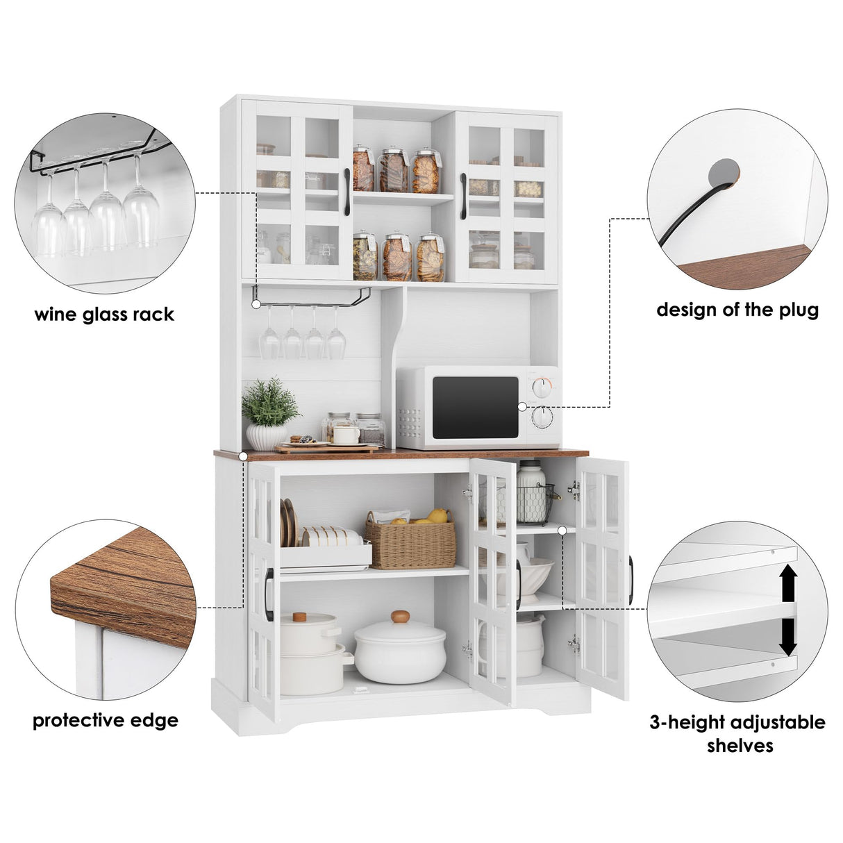 Keyluv Kitchen Pantry Storage Cabinet 71" Tall Freestanding Pantry Cabinet, Farmhouse Glass Door Buffet with Oven Countertop, Large Wood Hutch for Keyluv