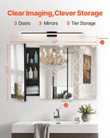 VEVOR Medicine Cabinet, 25.5 x 40 inch, Medicine Cabinet for Bathroom with Mirror, Aluminum Frame Bathroom Wall Cabinet, 4-Layer Adjustable Shelves, Recessed & Wall-Mounted Installation VEVOR