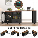 HSH 72" Rustic Kitchen Island with Storage, Mobile Farmhouse Kitchen Island Cart with Cabinet, Drawer & Shelves, Island Table on Wheels for Meal Prep, Dining Room & Home Bar, Rustic Brown & Black Oak HSH