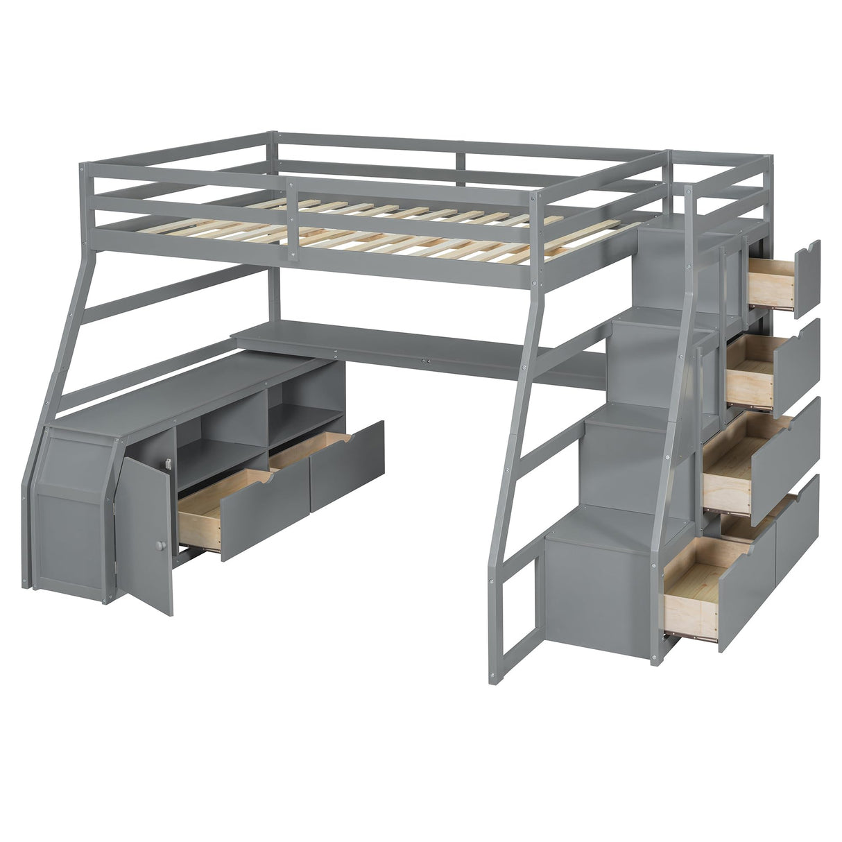 Harper & Bright Designs Full Size Loft Bed with Stairs and Desk, Solid Wood Loft Bed Frame with Storage Drawers and Shelves, for Kids Teens Adults - Gray Harper & Bright Designs